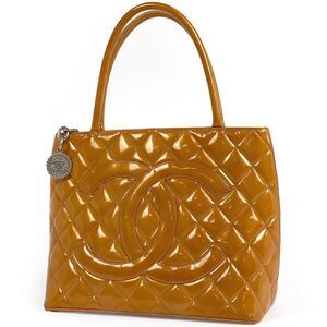 Chanel Reprint Tote Handbag Coco Mark Enamel Tote Leather Orange A01804 Women
